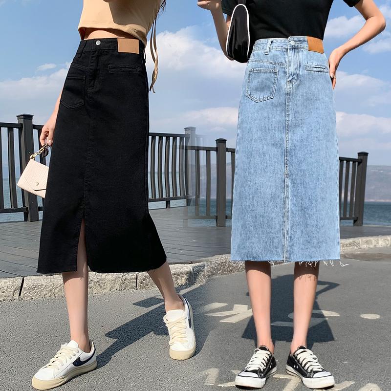 

Skirts Split Long Black Denim Korean Fashion High-Waisted Vintage Spring Autumn Summer Women' Clothing Skirt Women Vetement Femme 2022S
