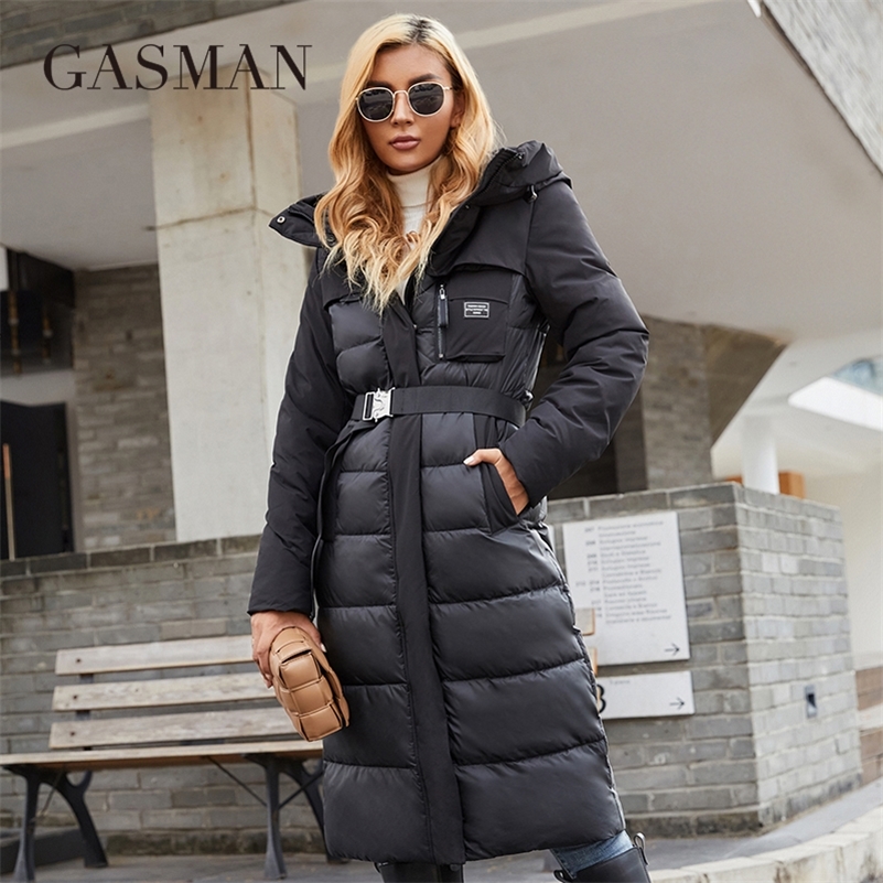 GASMAN Veste femme longue Fashion Grace femmes doudounes d'hiver Poche zippée avec ceinture parka vêtements d'extérieur de haute qualité 8189 220