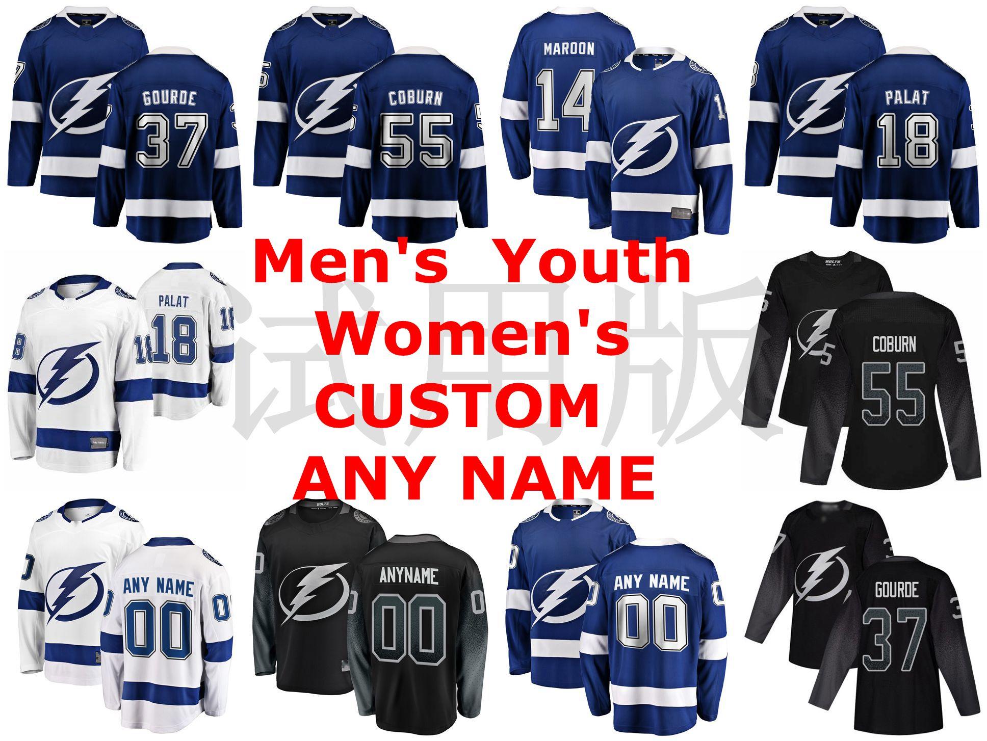 

Tampa Bay Lightning Jerseys Yanni Gourde Jersey Patrick Maroon Ondrej Palat Braydon Coburn Blue White Ice Hockey Jerseys Custom Stitched, Youth blue home