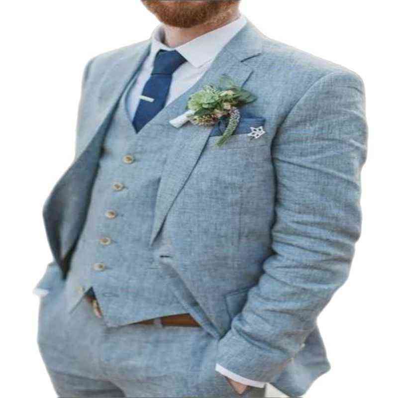 

Custom Size Men Linen Suit Dress Custom Woven Wedding Men Suit Jacket Pants Vest Tie J220811, Pink