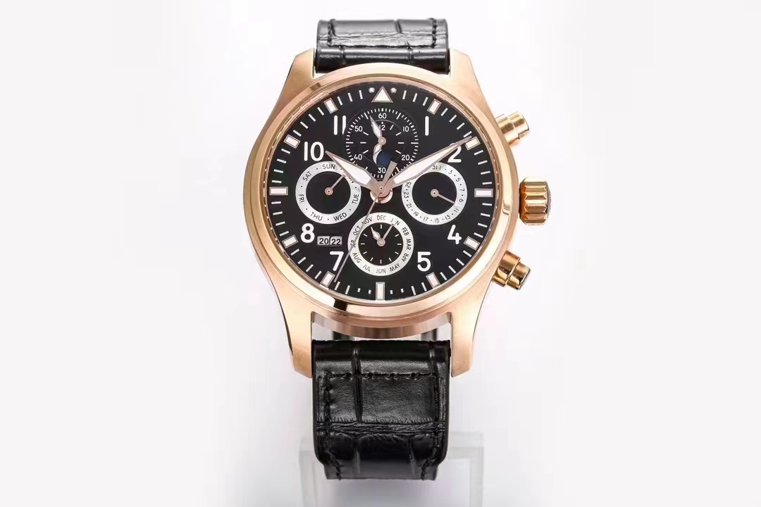 

Men's Mechanical Watch Black Literal Rose Gold Case Stainless Steel Super High Quality Movement Self-Winding 42mm Luxury Multifunction Timer