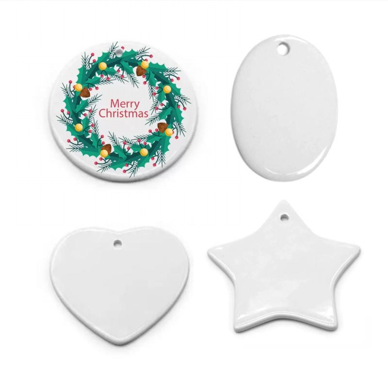 

Blanks Sublimation Ceramic Ornament tile ornament pendant hanging decoration 3 inch Christmas Ornaments Personalized Handmade for Tree Decor C0818G01