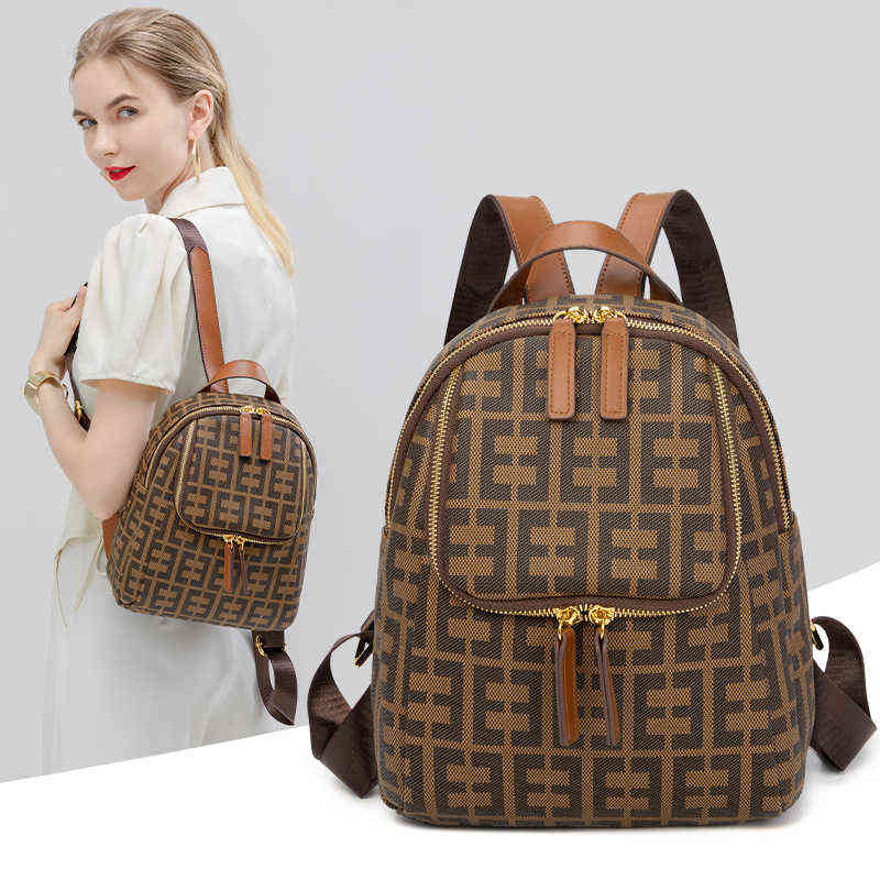 

Multi purpose printed backpack 2022 new small Commuter Bag school bag travel women's Purses, Brown e
