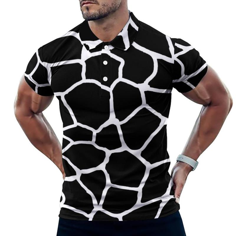 Polos pour hommes Chemise de girafe noire et blanche Taches d'animaux Imprimer Casual Summer Cool T-shirts Col à manches courtes Élégant Oversize