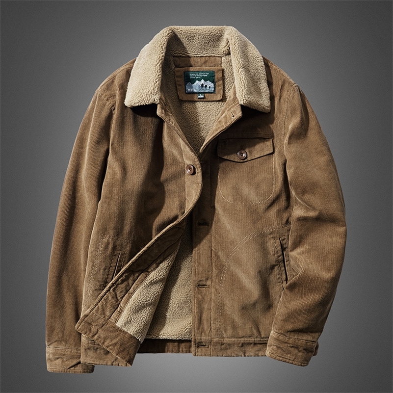 Vestes militaires d'hiver pour hommes, manteau épais en coton velours côtelé chaud, doublure en laine décontractée, pardessus grande taille 22081