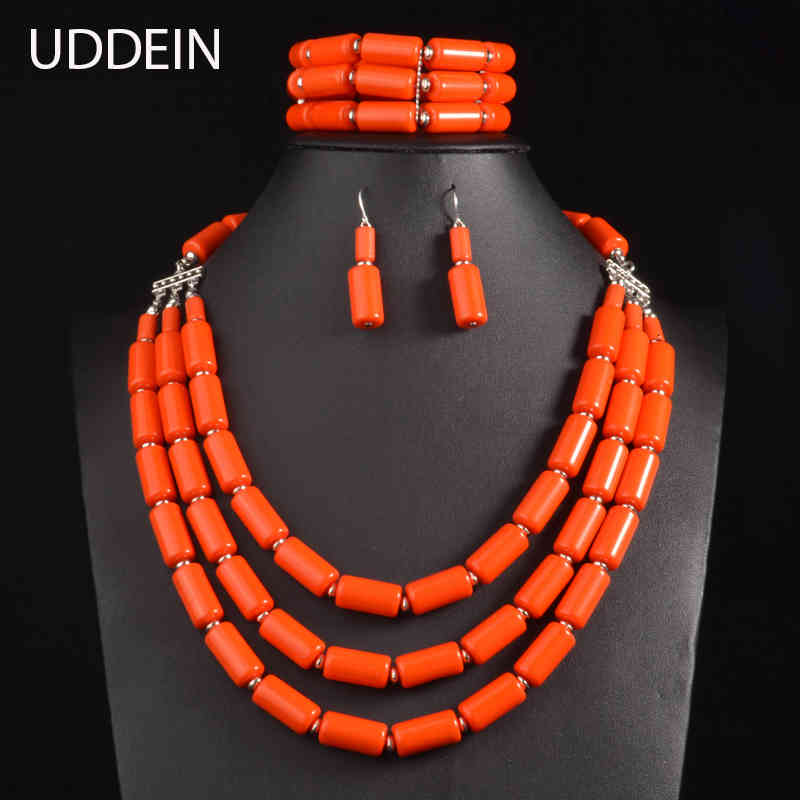 Bracelet Designer Uddein mariage nigérian indien ensembles de bijoux bavoir perles collier boucle d'oreille Bracelet déclaration collier ensemble