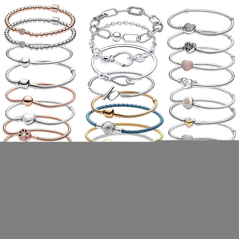 Bangle Designer Charms 925 Sterling Solid Silver Bracelet Heart T-bar Cuff Chain Sparkling Blue Disc Clasp Snake Women Jewelry
