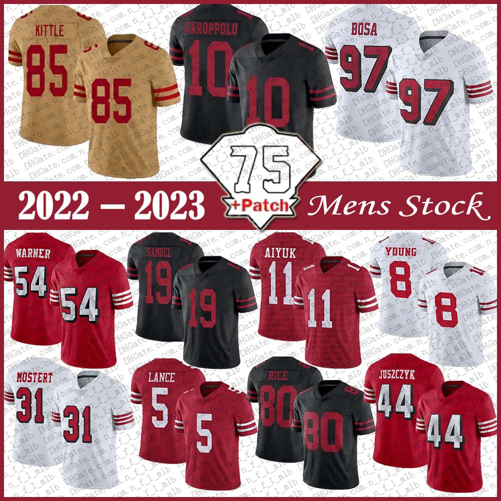 

Jersey San Francisco''49ers''85 George Kittle 97 Nick Bosa Football Trey Lance Fred Warner Deebo Samuel Jimmy Garoppolo Brandon Aiyuk Kyle J, Shown