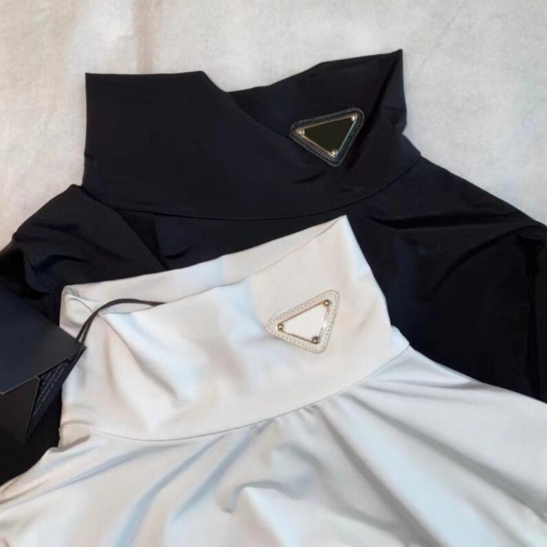 

Fall 2022 New fashion designer Women' T-shirt High-end high collar luxury PRD black and white women' base coat triangle