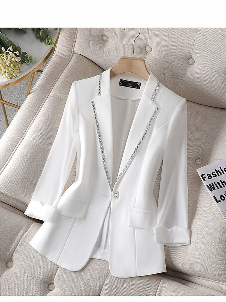 Dames blanc noir Blazer été demi manches mince femmes veste femme Style coréen col en V bureau costume manteau vêtements 220818