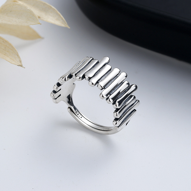 Irregular Fence Ring Silver Band Ring-image-791033272