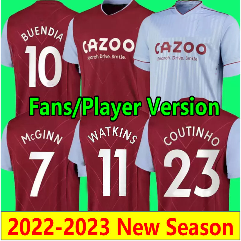 

Player Version COUTINHO BUENDIA Soccer Jerseys 2022 2023 home away 22 23 WATKINS McGINN INGS MINGS maillots J. RAMSEY EL GHAZI SANSON KAMARA Football shirt men kids set, Fans 22-23 home +patch