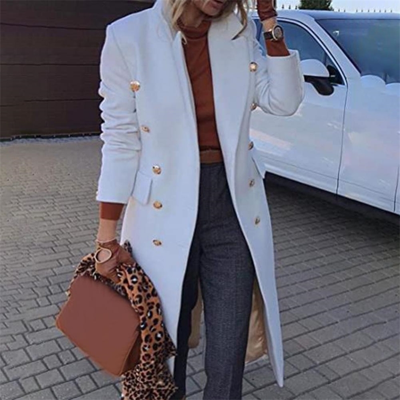 

Solid Color Wool Coat Slim Fit Double breasted Autumn Winter Turn Down Collar Women Overcoat for Daily Life 220819, Khaki