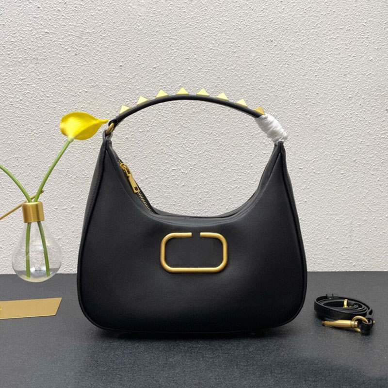 

Stud Hobo Axillary Bag Shoulder Crossbody Bags Top Quality Rivet Handle Genuine Leather Zipper Closure Removable Shoulder Strap Lady Handbags Purse 26cm, Just a box