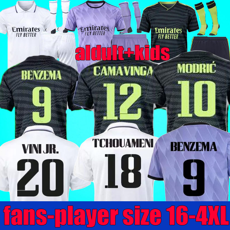

size 3XXL 4XL BENZEMA soccer jerseys 2022 2023 CAMAVINGA ALABA MODRIC VINI JR football shirt 21 22 23 REAL MADRIDS TCHOUAMENI VINICIUS men kids kits uniform CASEMIRO, Fans home aldult