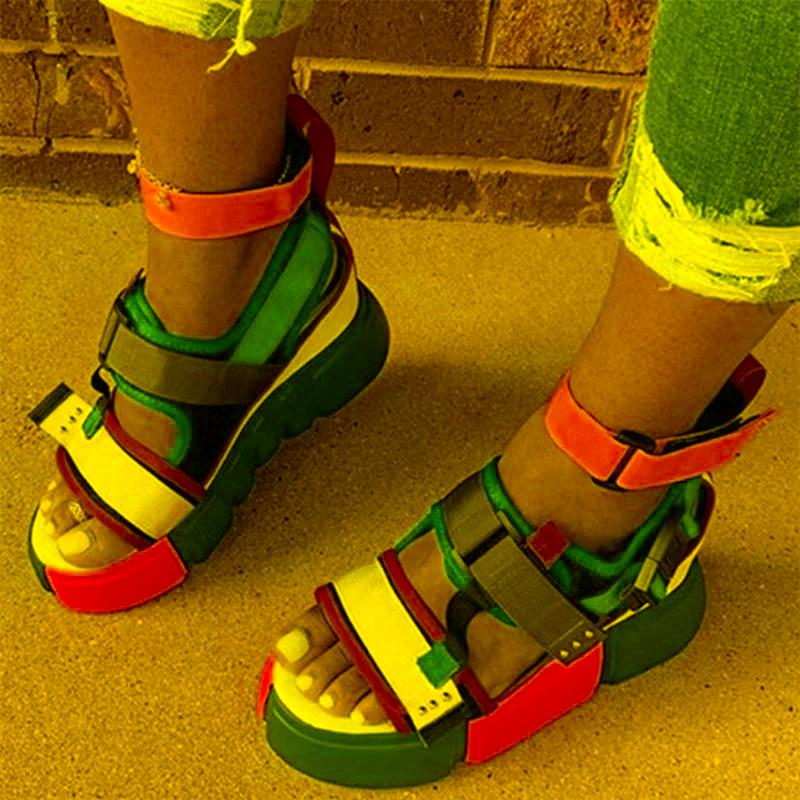 

Sandals Platform Women Athletic Magic Tape Summer Fashion Wedge Ankle Buckle Strap High Heels Shoes Female SandalsSandals, Orange