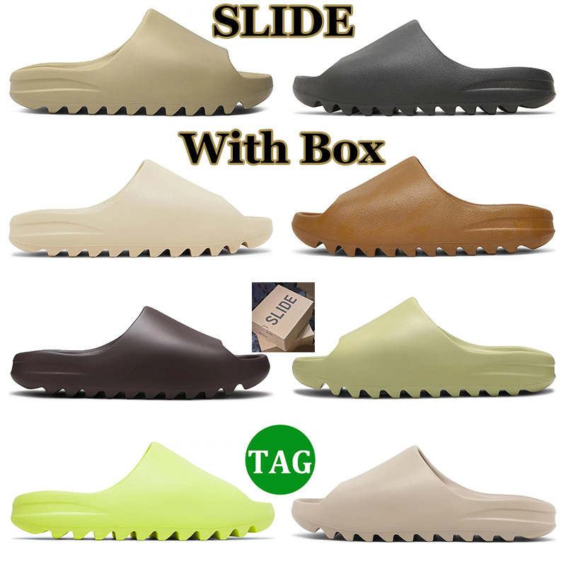 

With Box Designer Slide Slippers Men Women Slides Sandals Onyx Bone Desert Sand Pure Glow Green Mens Trainers Sneakers, 20