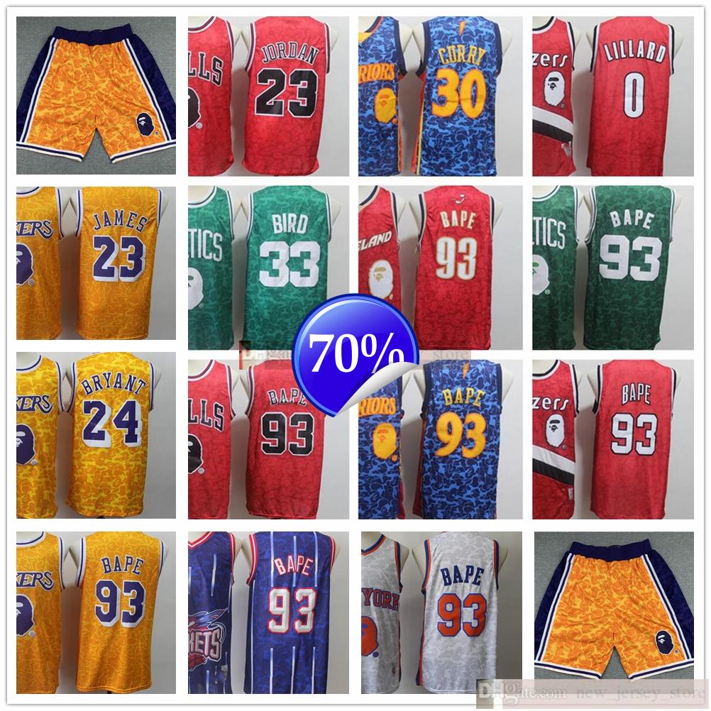 

Mitchell Retro Ness Stitched BA PE 93 Basketball Jerseys Mens White Red Blue Yellow Apes Monkeys Jersey 23 James Curry Bird Lillard, As the picture