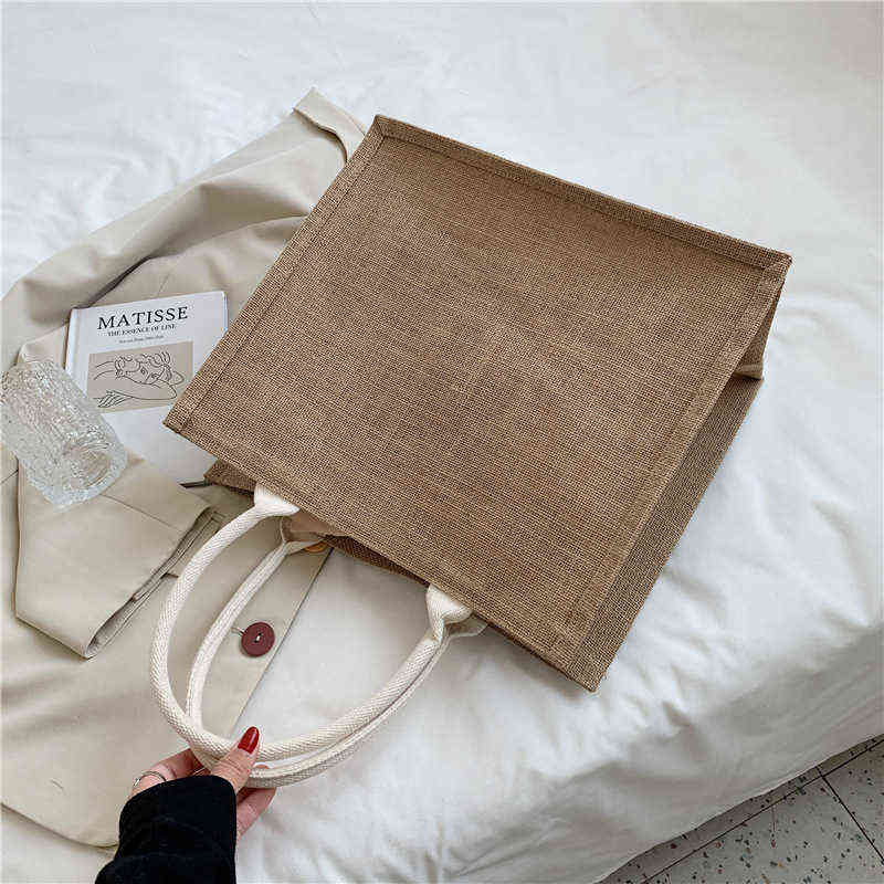 

Handbags natural linen handbag women's leisure business style file shopping grass woven bag, Wordless (horizontal) edition