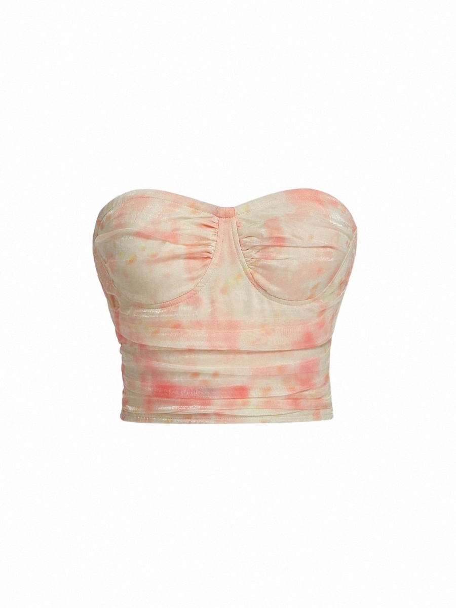 

mod Tie Dye Ruched Bust Zipper Back Crop Tube Top V7ra#, Multicolor
