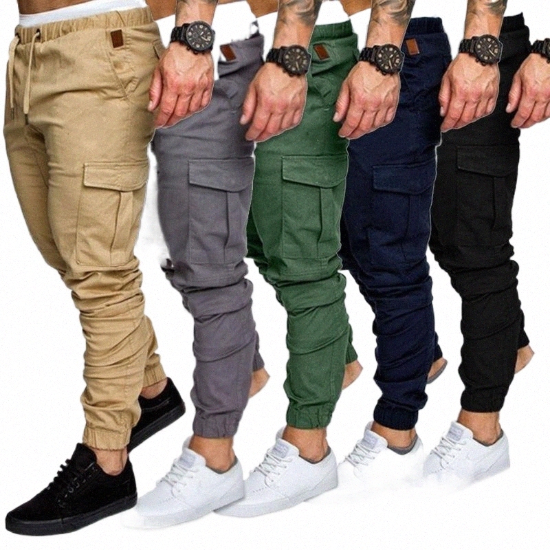 

men's Pants 2021 Fashion Cool Mannen Cargo Broek Joggers Joggingbroek Solid Multi-Pocket Lange A3Dc#, Dark blue