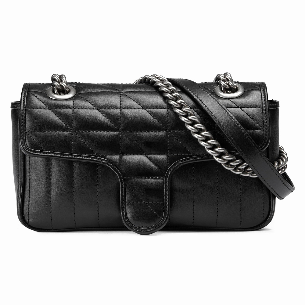 

New Women's shoulder bag Black Quilted Leather microfiber lining and adjustable shoulder strap vintage silver accessories small 26cm mini 22cm 476744, Blue