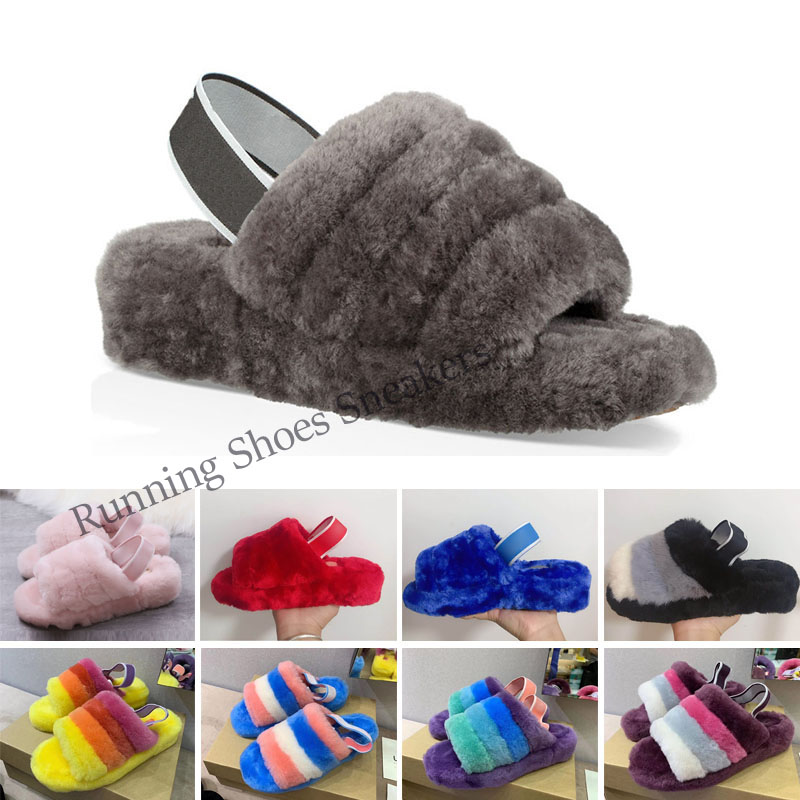 

Winter Fur Cotton Slippers Sandals House Full Furry Soft Plush Platform Flats Heel Non Slip Luxury Designer ug Shoes Casual women Candy colors, Color 1
