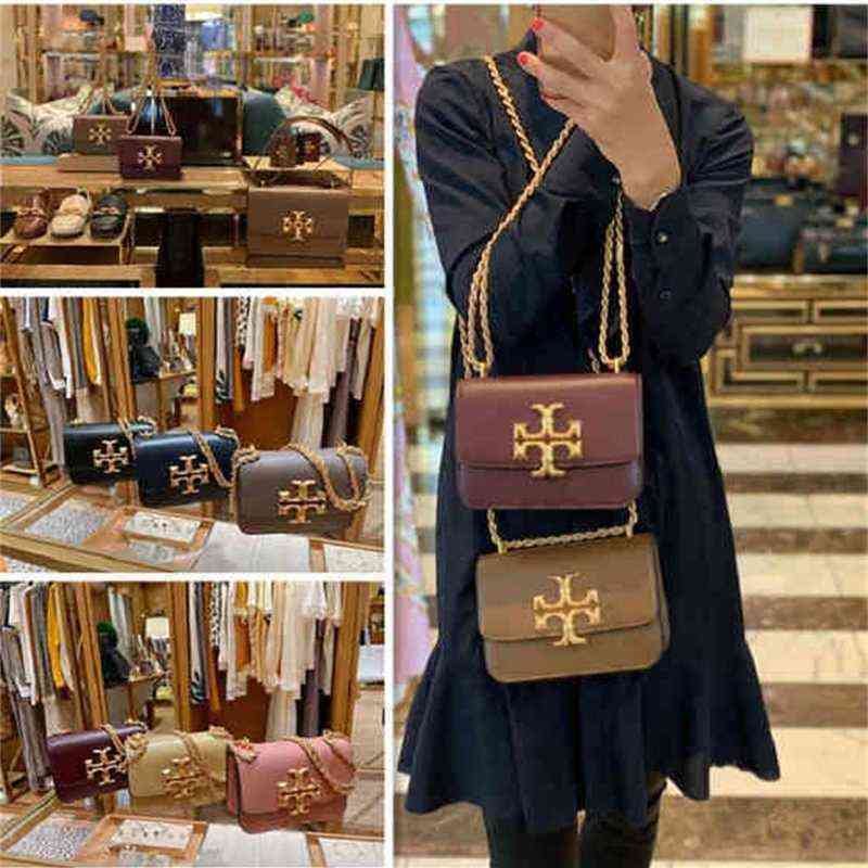 

Handbags Torys Designer Burchs agent TB women's Eleanor catwalk cowhide Lingge chain messenger generous one shoulder tofu, White (chain small)