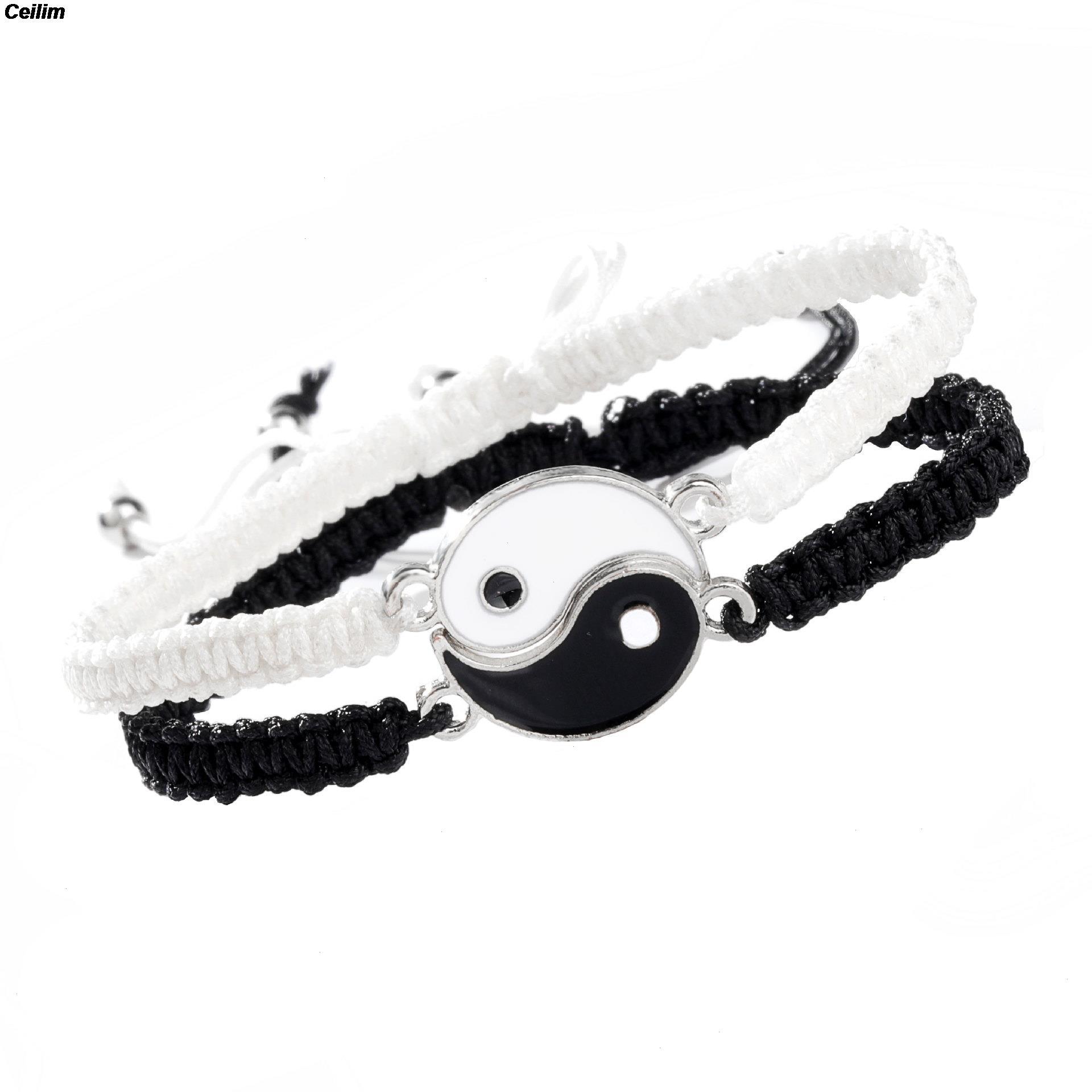 

Tai Chi Yin Strand Yang Couple Bracelets Alloy Pendant Adjustable Braid Chain Bracelet Matching Lover Necklace