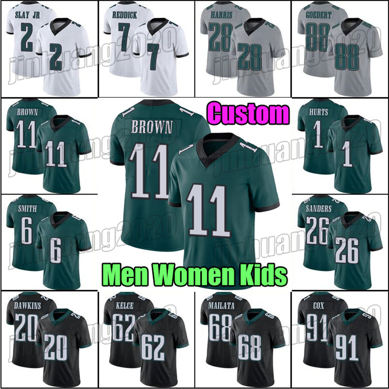 

AJ Brown Jalen Hurts DeVonta Smith Jersey Football Philadelphia Eagles Miles Sanders Haason Reddick Fletcher Cox Zech McPhearson Jerseys Mailata Goedert Kelce, Man custom jersey (laoy)