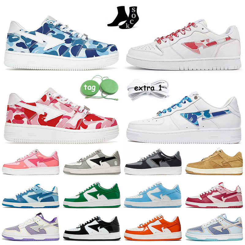 

ABC Camo 20th Anniversary Green SK8 Bapesta Casual Shoes Bapestas Baped SK8 Sta White Black Grey Pink Orange Patent Leather With Socks Platform Sneakers Trainers, C32 white 36-45