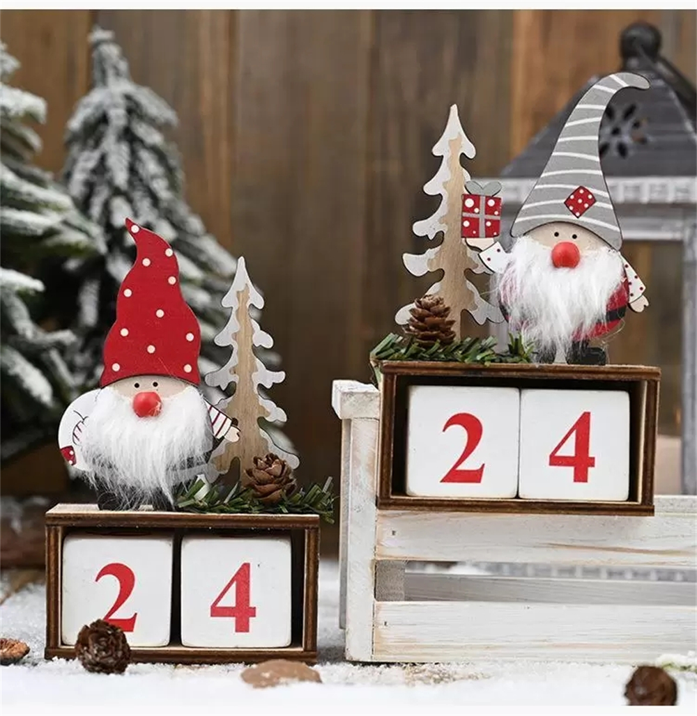 

Christmas Desktop Ornament Santa Claus Gnome Wooden Calendar Advent Countdown Decoration Home Tabletop Decor Wholesale AA