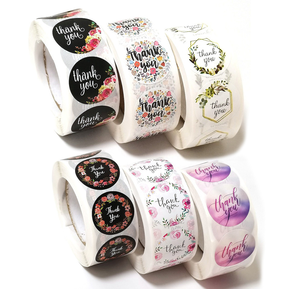 Round Floral Thank You Stickers Packaging Envelope Sealing Stationery 1222871-image-791123545