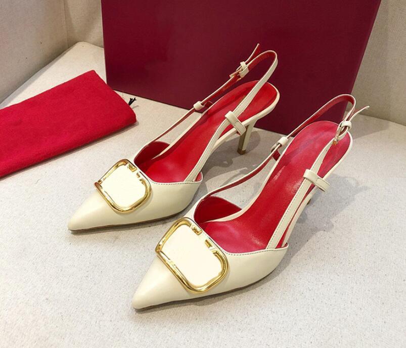 

Sandals Brand women's sandals rivet high heels 8cm stiletto shoes leather metal buckle single pointed sexy, Color10