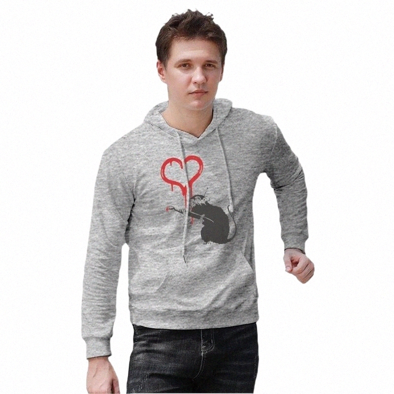 

men's Hoodies & Sweatshirts Banksy Mens Hoodie Inspired Painting Artist Rat Stylish Long Sleeve Cotton Winter Loose Pullover X K2SK#, Black-style
