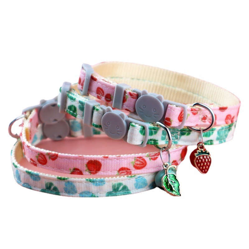 

fruits print cat collar personalized breakaway nylon necklace pet collars with bells pendant