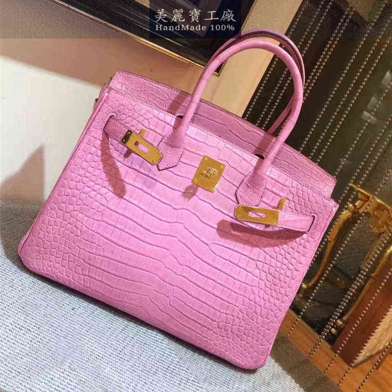 

Luxury Designer totes herme birkins Full handmade original real crocodile leather bag 30cm women's Handbag Pink, Beige