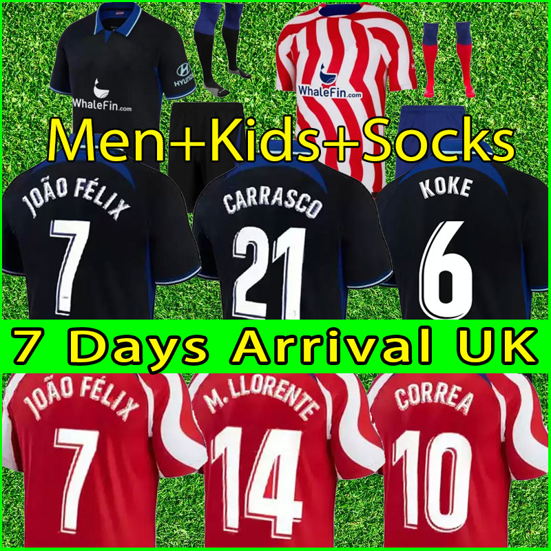 

soccer jerseys 22 23 JOAO FELIX home 2022 2023 M. LLORENTE Correa camiseta football shirts uniforms away kids kit GRIEZMANN R. DE PAUL Cunha CARRASCO Atletico MadridS