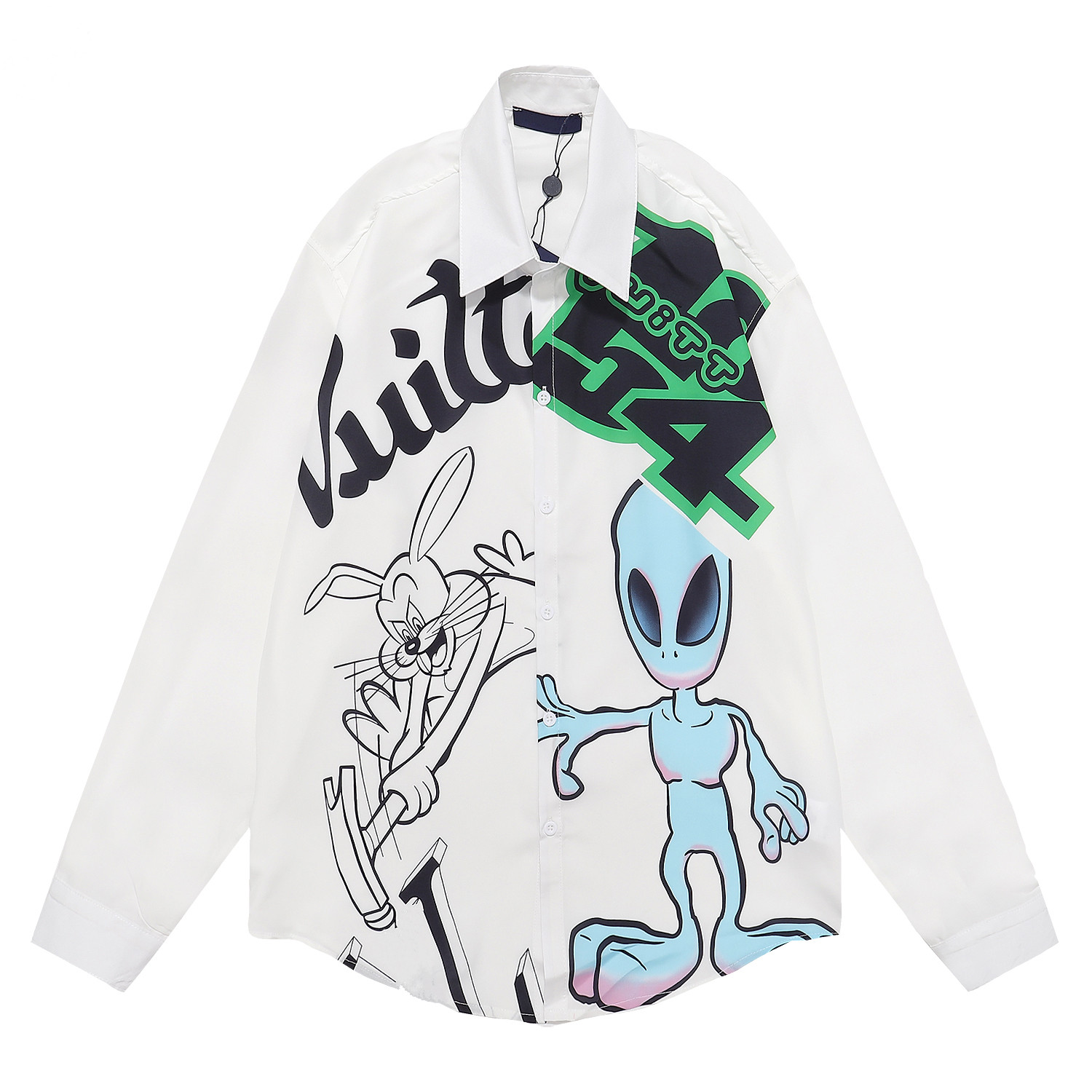 

22SS Spring Autumn Long Sleeve Designer Bowling Shirts Men Fashion Geometric Letter Print Button Down Dress Shirt Man Casual Shirt PLUS Size M-3XL, As picture show