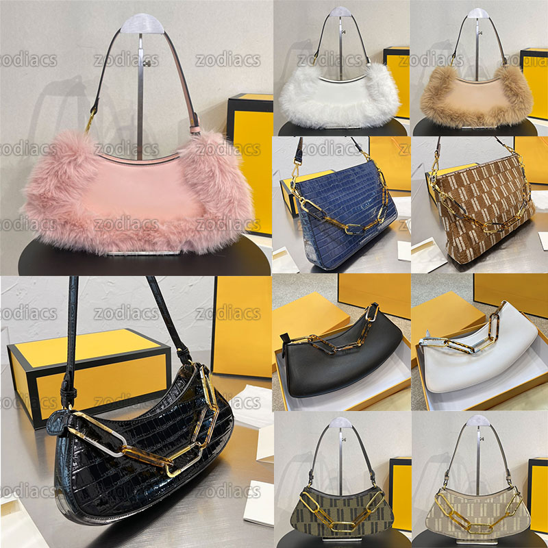 

OLock Swing leather and fox pouch Baguette shoulder bags gray tapestry fabric handbag oval F OLock tortoiseshell chain wallet Luxurys Designer top quality purse, Customize