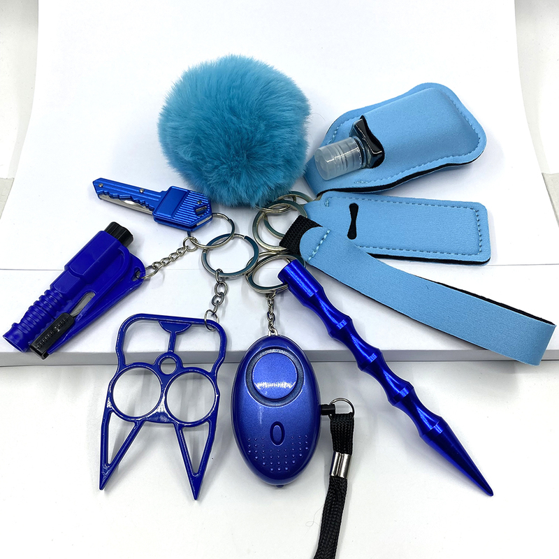 Self Defense Keychain Suit Personal for Girls Women Safety Key Ring with Hand Sanitizer Bottle Holder Pompom Whistle AAA