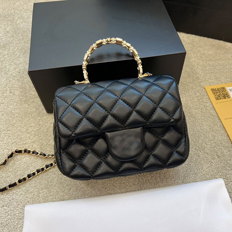

2022ss Women Classic Flap Hand bag Lychee Pattern Calf Leather Luxury Designer Shoulder Bag Diamond Lattice Quilted Crossbody Coin Purse Cosmetic Fanny Pack 18cm, Black