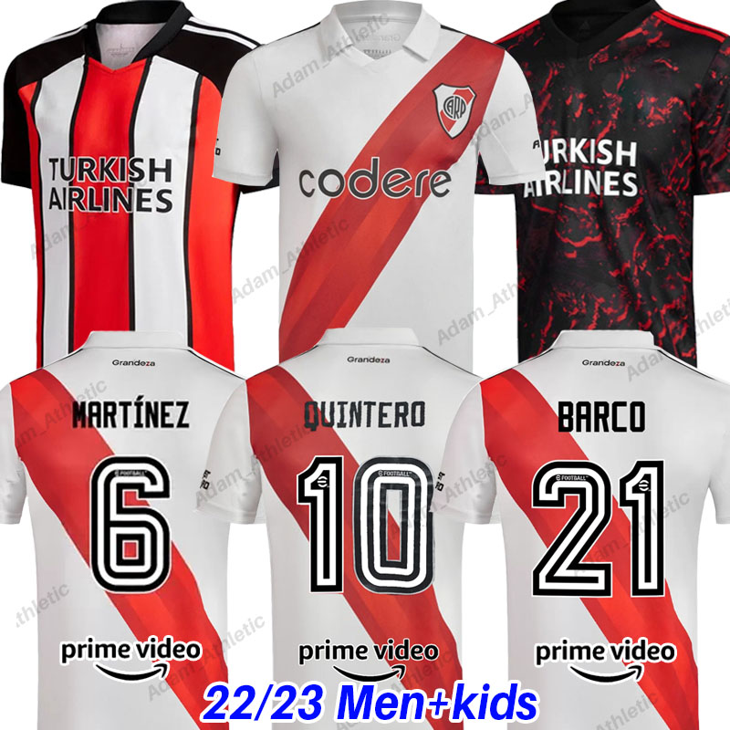 

River Plate Jerseys 2022 2023 QUINTERO DE LA CRUZ M.SUAREZ football shirts M.BORJA B.ROMERO MARTINEZ BARCO soccer jersey men kids kit S-2XL, 21-22 away+lpf