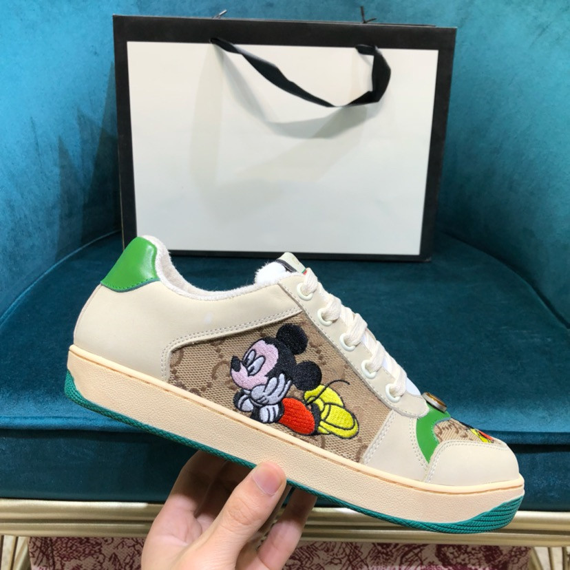 

Classic Mens Women Screener Casual Shoes Sneaker beige ebony green obsidian leather orange vintage treated Men Sneakers jewelry embellished Womans Trainers 01