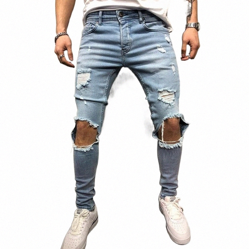 

men's Jeans 2022 Men Stacked Skinny Ripped Pencil Male Plus Size Winter Denim Trousers Hip Hop Vintage Boyfriend Streetwear Blue Pants b9fY#, Gray