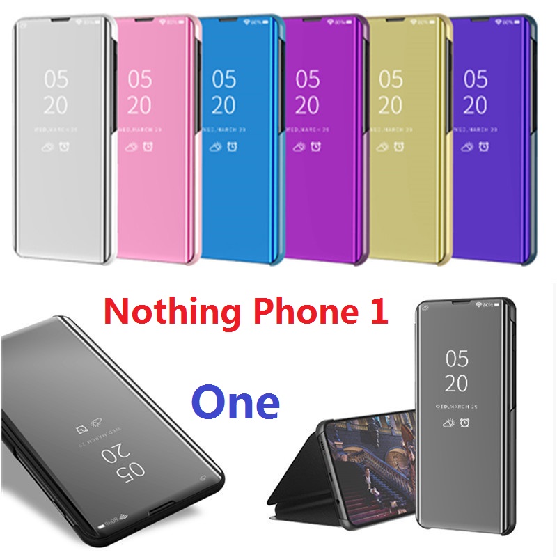 

Plating Flip Book Cases For Nothing Phone 1 Phone One Case Magnetic Mirror Wallet Stand Smart Cover, Mirror black