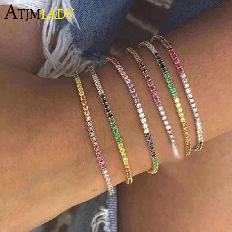 Bangle Designer Wholesale Colorful Round Rainbow Color Charm Aaa Cz Slider Adjustable Dainty Tiny Thin Bracelet Bling Jewelry for Women