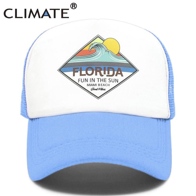 

Florida Trucker Cap Hat Miami Seaside Beach Mesh Cap Vacation Sandbeach Sea Wave Surfing Hat Cap for Men Women Youth265B, White