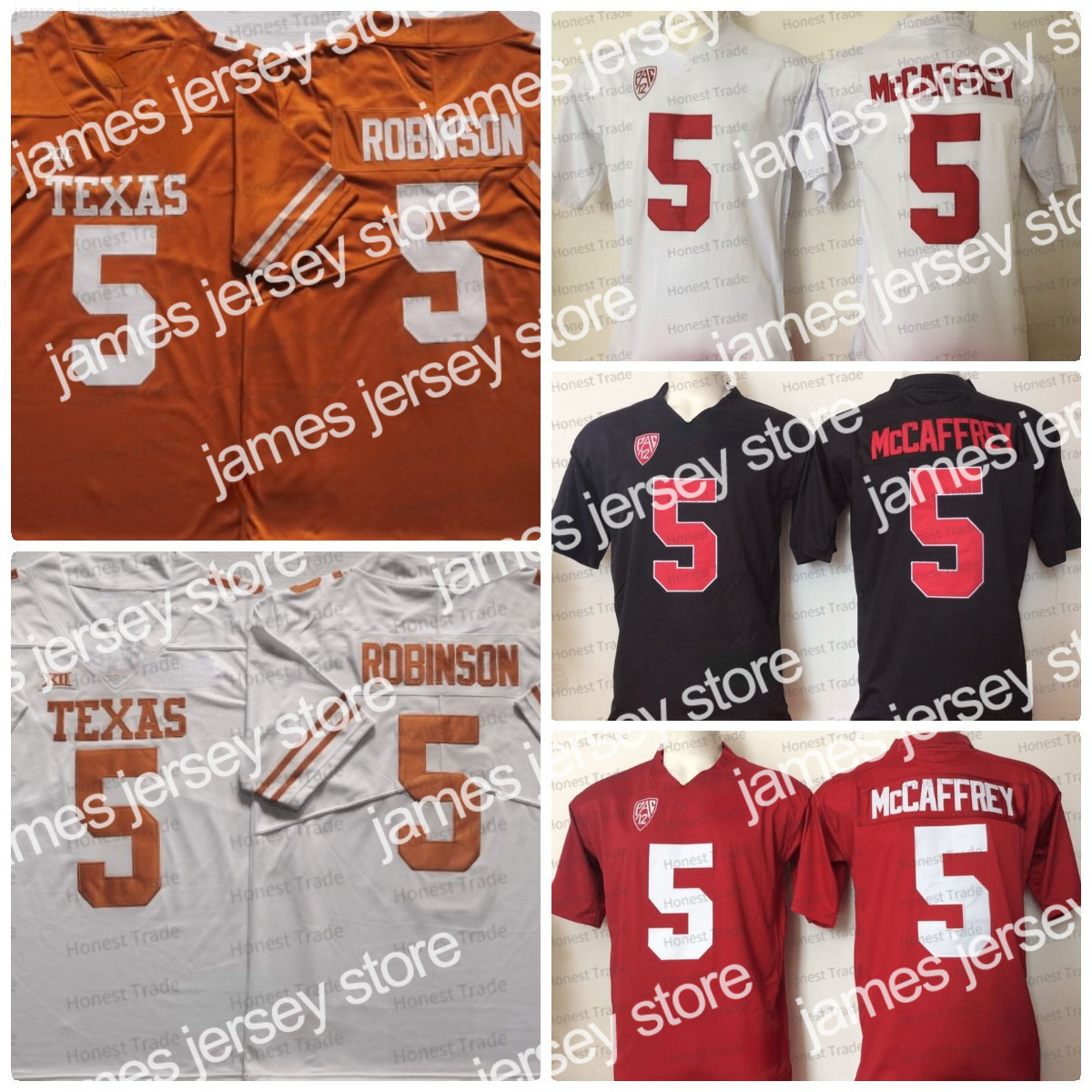 

2022 NCAA Stanford 5 Christian McCaffrey Red College Football Jersey Texas Longhorns 5 Bijan Robinson White Orange Stitched Jerseys Uniforms, Men;as