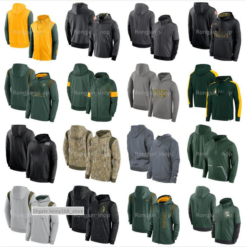 

Top Green Mens Bays Football Sweatshirt 2021 Salute to Service Sideline Crucial Catch Therma Performance Pullover Hoodie Packer, Picture